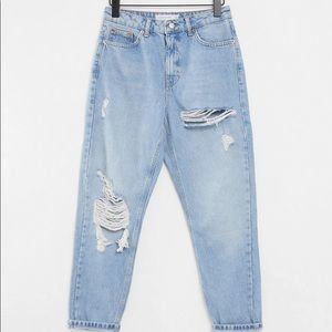 Topshop Ripped Mom Jeans In Bleach Blue